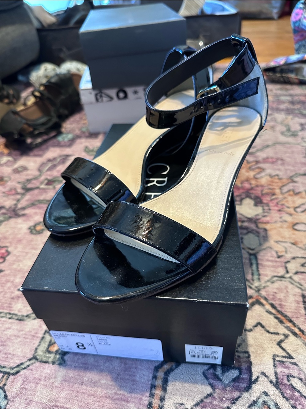 J Crew Black Patent Ankle-Strap Dress Sandals